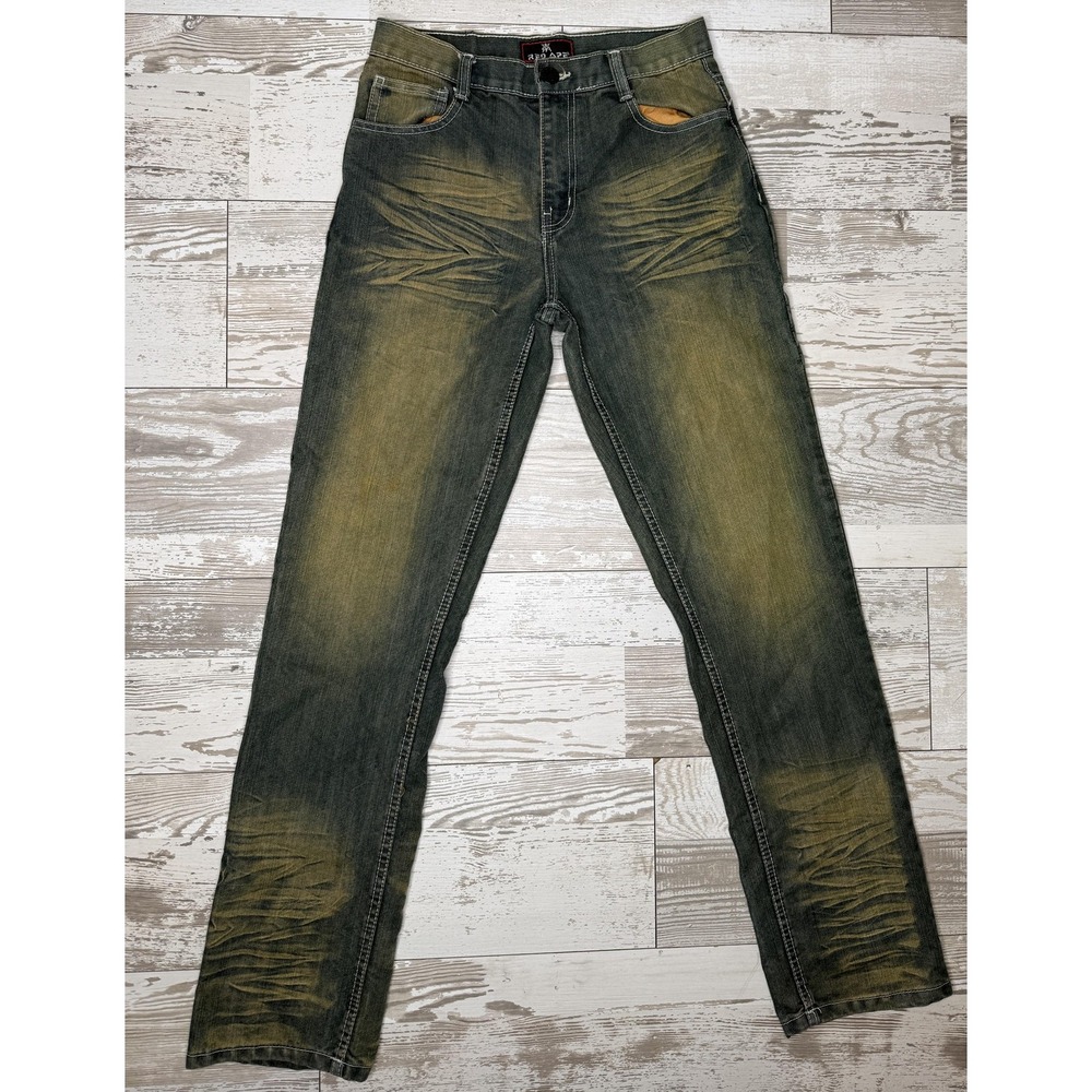 Red Ape Jeans Boys 18 Green Slim Straight Denim Pants 29x29 Faded Wash